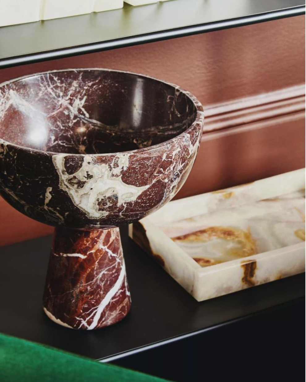 Salmo Large Red Marble Pedestal Bowl