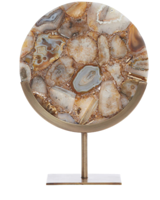 Brown/Yellow Agate & Antique Bronze Disc Sculpture - Meduim