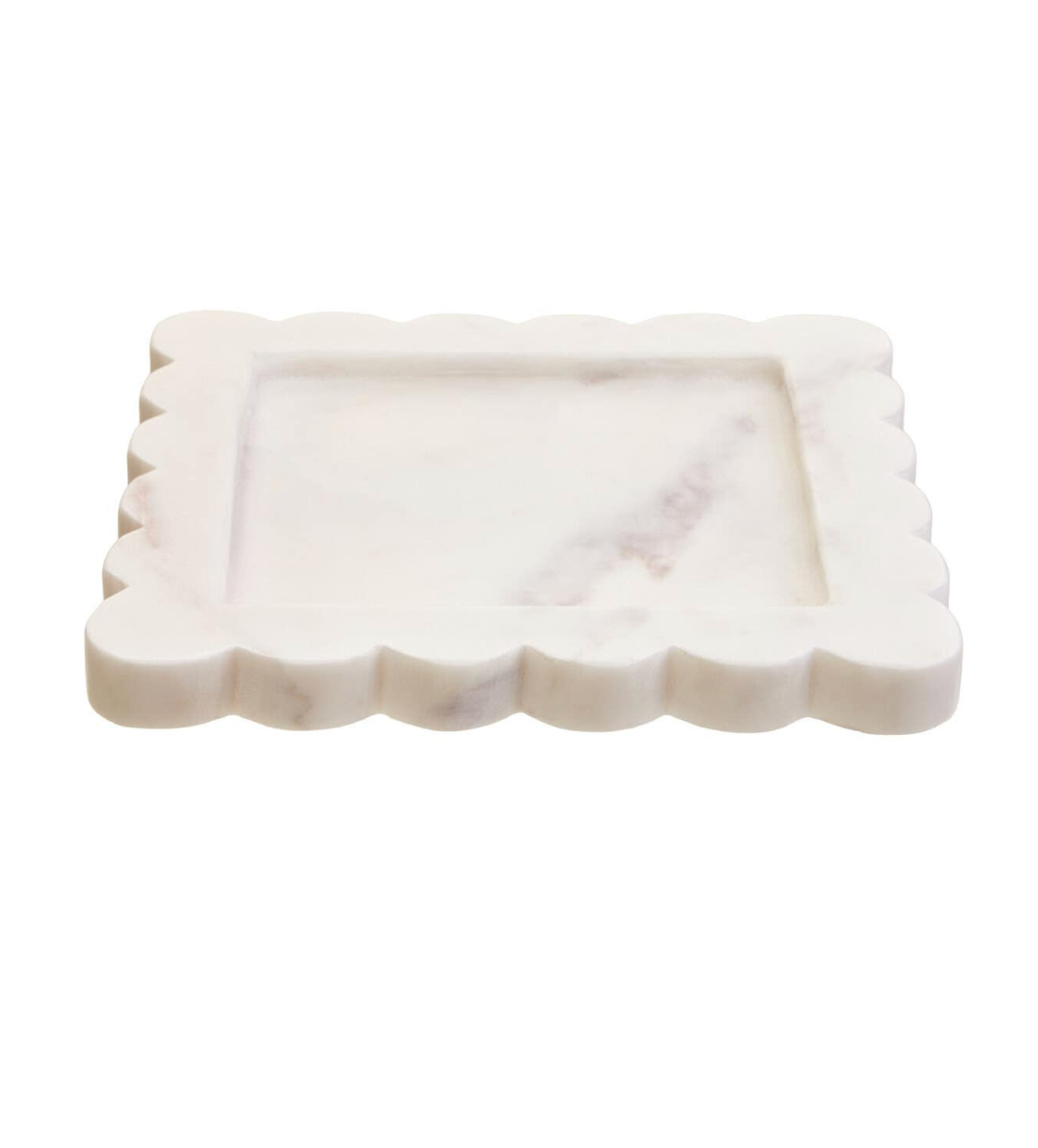 Savio White Marble Square Small Tray with Scallop Edges