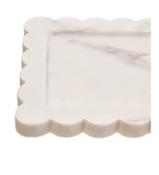 Savio White Marble Square Small Tray with Scallop Edges
