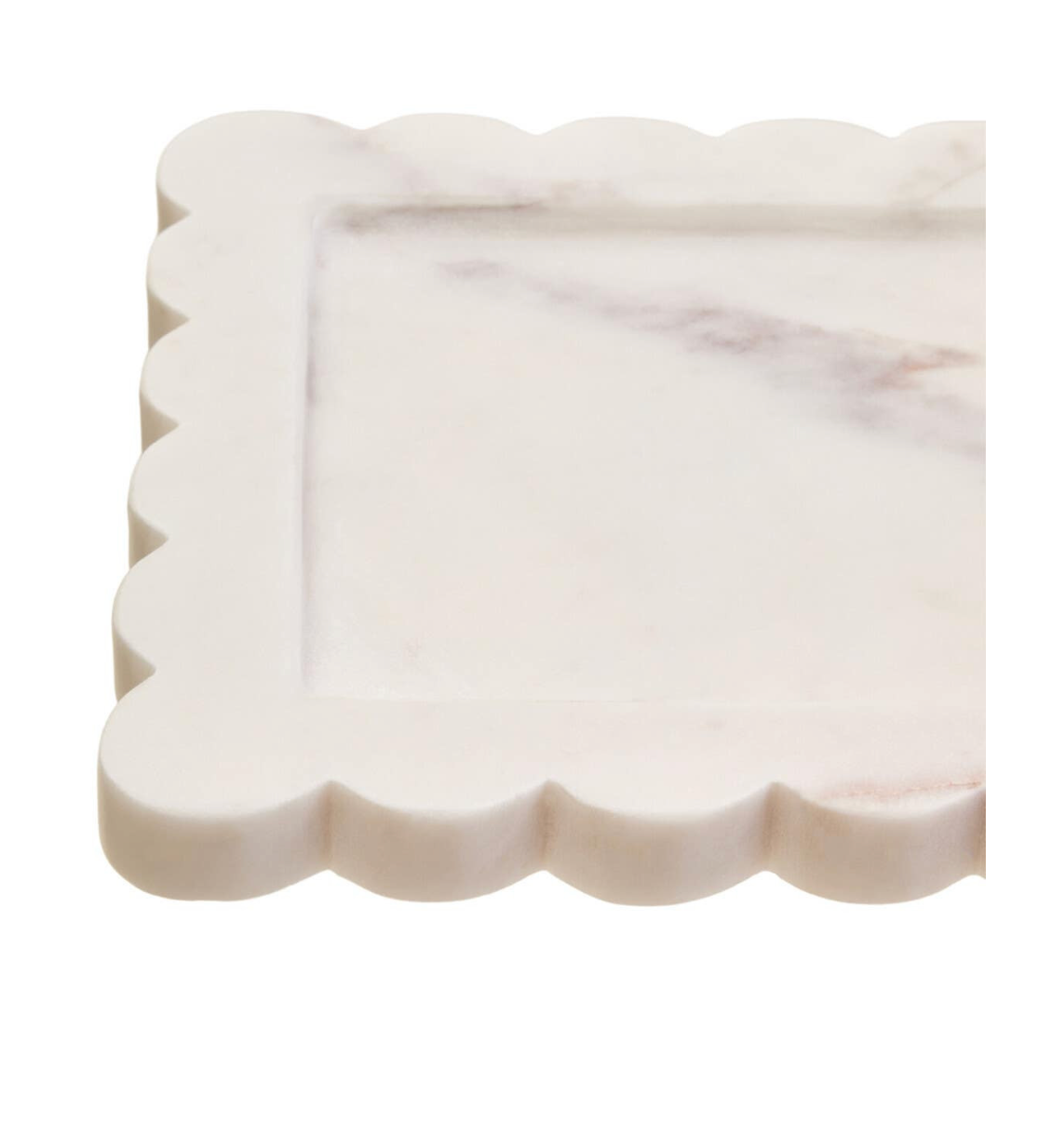 Savio White Marble Square Small Tray with Scallop Edges