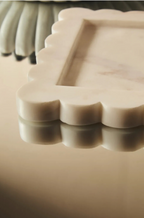 Savio White Marble Square Small Tray with Scallop Edges