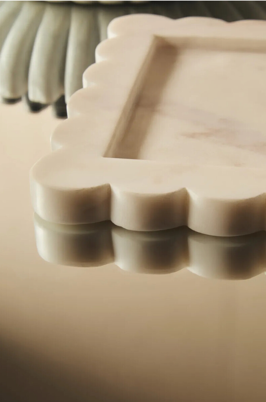 Savio White Marble Square Small Tray with Scallop Edges