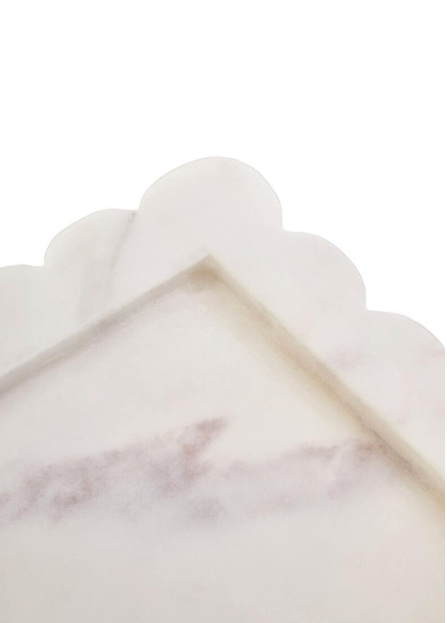 Savio White Marble Square Small Tray with Scallop Edges