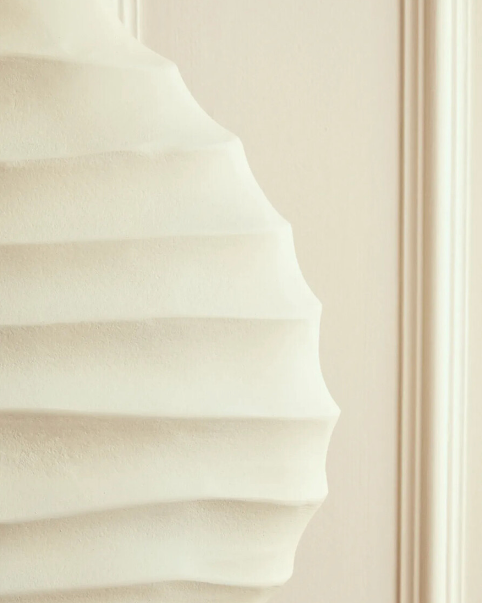 Mira Large Ivory Finish Rippled Round Vase