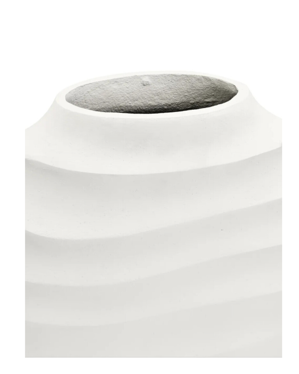 Mira Small Ivory Finish Rippled Round Vase