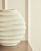 Mira Small Ivory Finish Rippled Round Vase