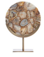 Brown/Yellow Agate & Antique Bronze Disc Sculpture - Small