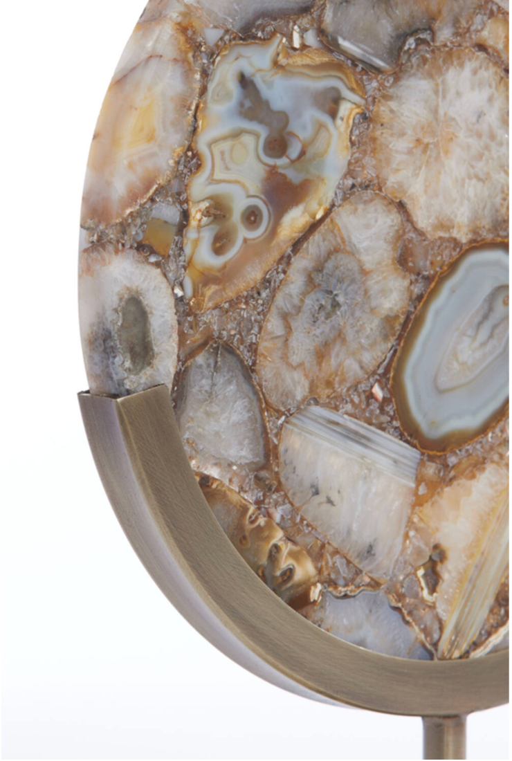 Brown/Yellow Agate & Antique Bronze Disc Sculpture - Small