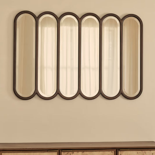 Reims Dark Wood Arched Panel Wooden Mirror 120cm x 80cm