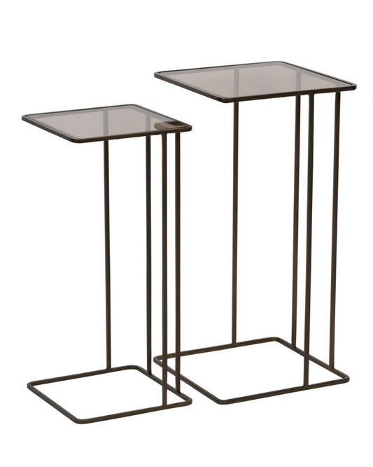 Salzburg Set of 2 Glass and Metal Side Tables