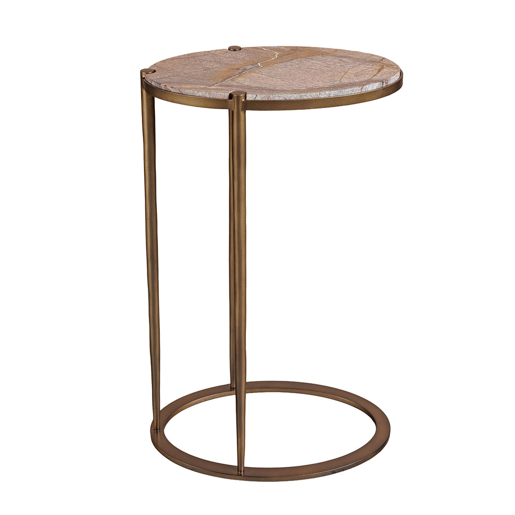 Iota Oval Accent Table in Forest Brown Marble with Smoked Gold Frame