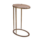 Iota Oval Accent Table in Forest Brown Marble with Smoked Gold Frame