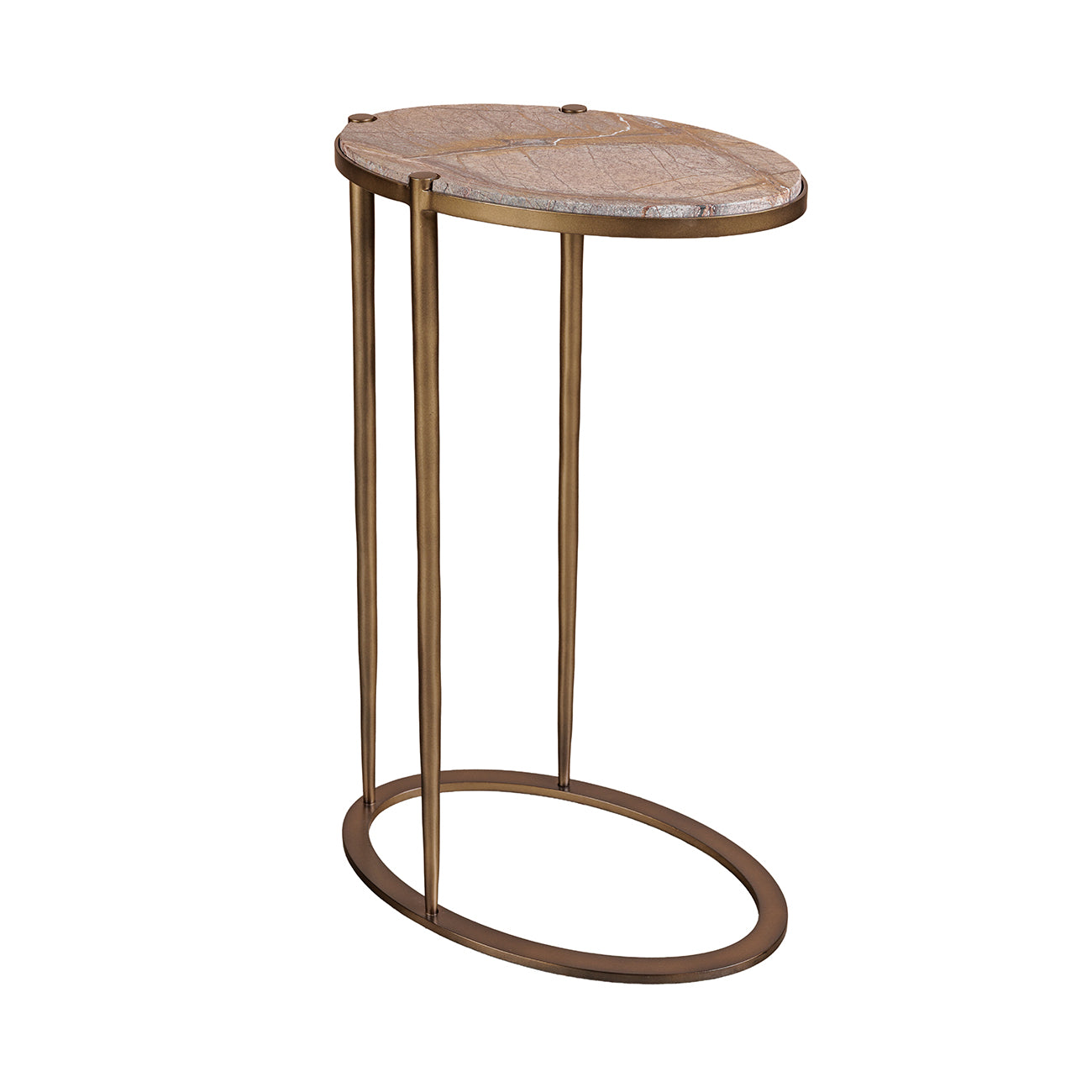 Iota Oval Accent Table in Forest Brown Marble with Smoked Gold Frame