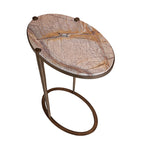 Iota Oval Accent Table in Forest Brown Marble with Smoked Gold Frame