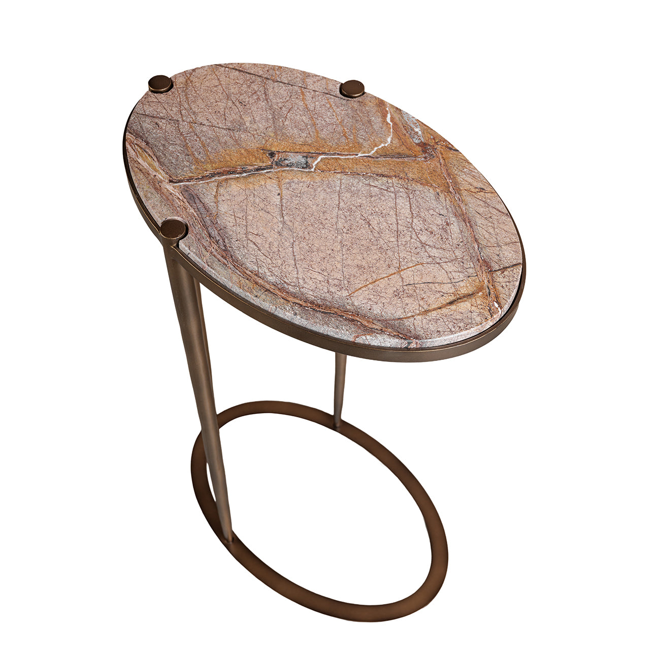 Iota Oval Accent Table in Forest Brown Marble with Smoked Gold Frame