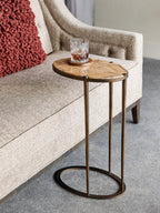 Iota Oval Accent Table in Forest Brown Marble with Smoked Gold Frame
